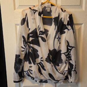 H&M Blue and White Floral Blouse